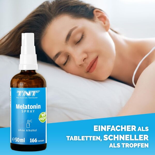 TNT Melatonin Spray hochdosiert (50ml) • Einschlafspray für 166 Tage • 0,5mg reines Melatonin pro Portion • Ohne Alkohol & auf Wasserbasis • 100% Vegan • Made in Germany – Bild 2