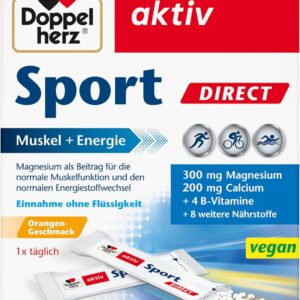 Doppelherz Sport DIRECT - Muskel + Energie - Magnesium, Calcium & B-Vitamine - für Sportler und körperlich Aktive - 20 vegane Portionen mit Orangen-Geschmack