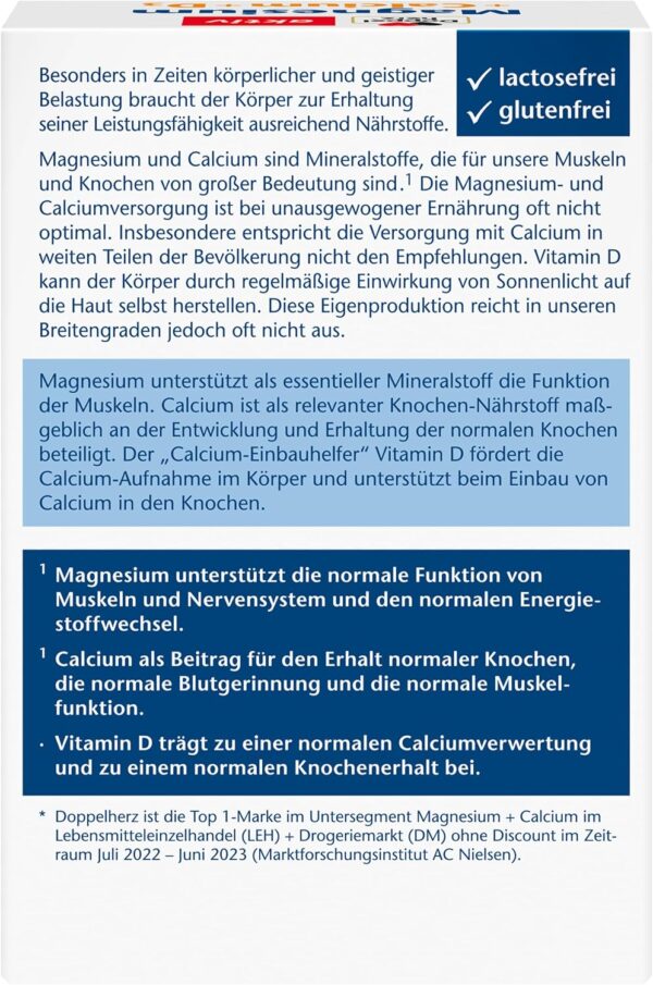 Doppelherz Magnesium + Calcium + D3 - Magnesium als Beitrag für die normale Muskelfunktion und zum Erhalt normaler Knochen - 40 Tabletten – Bild 2