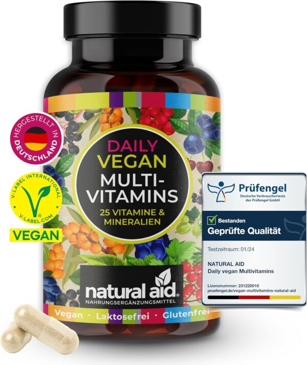 natural aid Multivitamin Kapseln [100% vegan] 120 Stück A-Z Vitamine Immunsystem stärken laborgeprüft o. Zusätze in DE hergestellt Multi Vitamin Komplex vegan