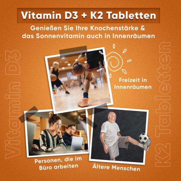 Vitamin D3 + K2-4000 I.E. vegane Tabletten - 240 Stück mit 125μg Vitamin K2 Menachinon - 1 Tablette/4 Tage - 98% All-Trans K2 MK7 - Für Knochen, Immunsystem & Muskeln - Sonnenvitamin - WeightWorld – Bild 4
