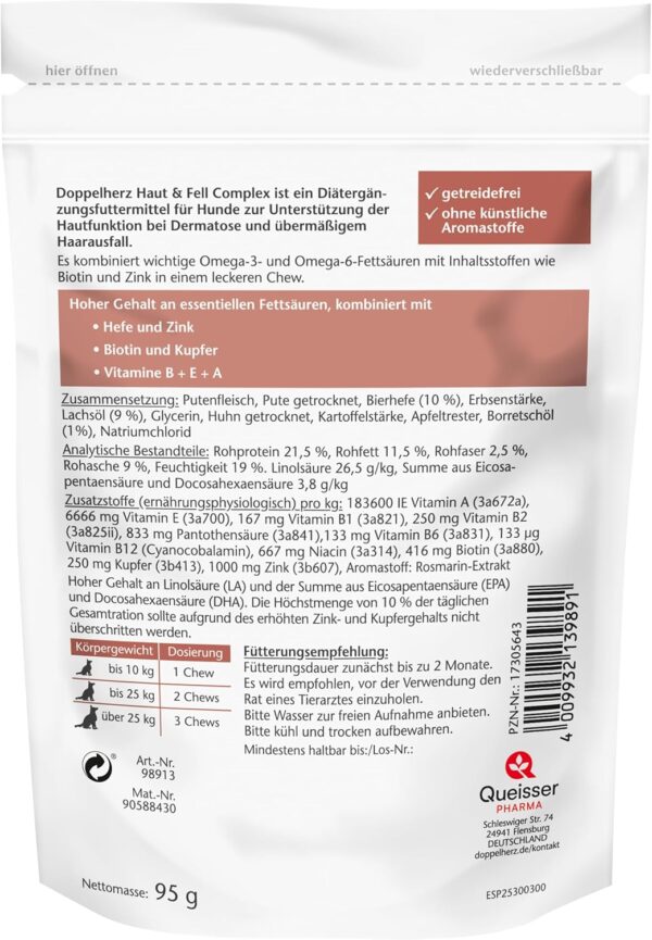 Doppelherz Haut und Fell Complex für Hunde – Mit wichtigen Omega-3 und Omega-6 Fettsäuren – 30 Chews – Bild 2