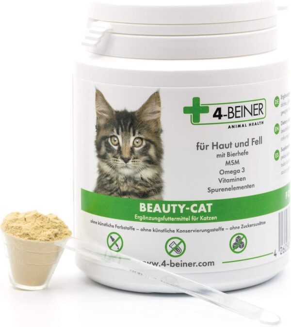 4-BEINER Beauty-CAT, Multi-Vitamine & Mineralien für Katzen für glänzendes Fell, Vitalität & Wohlbefinden mit Omega 3, MSM, Vitamin B & C, Zink etc.