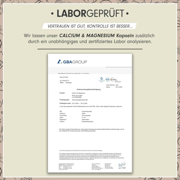 Calcium & Magnesium 180 Kapseln- hochdosiert mit 800 mg Calcium + 400 mg Magnesium pro Tag - hohe Bioverfügbarkeit durch natürliches Calcium aus Rotalgen und Magnesium-Citrat - laborgeprüft & vegan – Bild 5