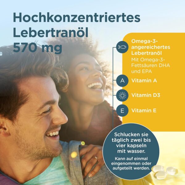 Healthspan Lebertran 570 mg | Unterstützt Gehirnfunktion, Herzgesundheit & Knochengesundheit | Mit 150 mg Omega-3-Fettsäuren pro Kapsel | Zusätzlich Vitamin A & Vitamin D | 180 Kapseln – Bild 5