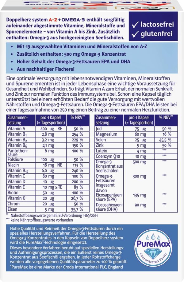 Doppelherz system A-Z + OMEGA-3 ALL-IN-ONE – 19 Vitamine und Mineralstoffe PLUS Omega-3 – 60 Kapseln – Bild 4