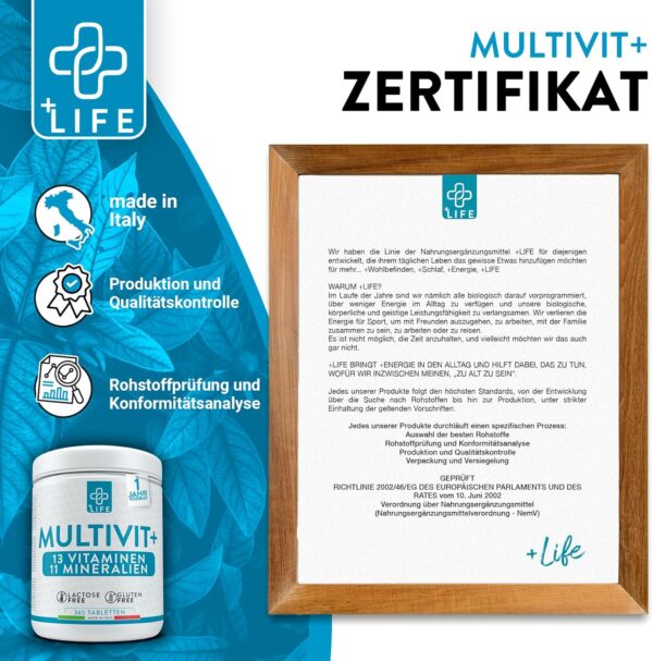 +LIFE - Multivitamin Tabletten Hochdosiert, Multivitamin mineral komplex, Piulife® 365 Tabletten mit 24 Vitaminen und Mineralien, Multivitamin-Ergänzung Frauen Männer Kinder, Erwachsene Immunabwehr – Bild 5
