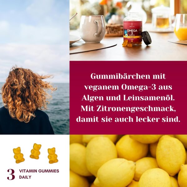 VITAYUMMY Vegan Omega 3 für Kinder und Erwachsene, Gummies mit Zitronengeschmack - Gesunde Fette aus Omega 3 Algenöl - Natürliche, Allergenfrei und Gelatinefreie - 60 Gummy Vitamins, 1 Monat – Bild 4