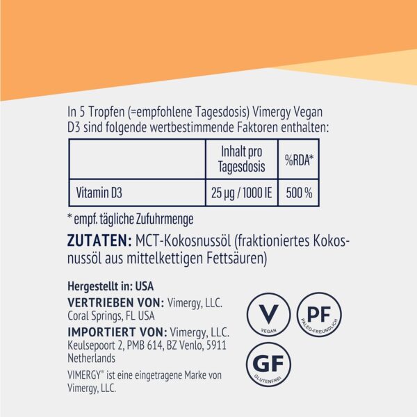 Vimergy Vegan Vitamin D3 Liquid (96 Einnahmen) - Vitamin D3 1000 IE – Vegan Tropfen – Rezeptur ohne Zucker und Bindemittel – Gentechnik- & Glutenfrei (15 mL) – Bild 5