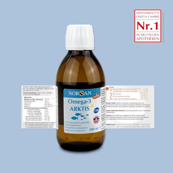 NORSAN Premium Omega-3 Arktis Dorschöl hochdosiert 2x 200 ml / 2.000 mg Omega-3 pro Portion mit Zitronengeschmack/Omega-3 Öl mit EPA & DHA/Omega-3 Premium Öl mit 800 IE Vitamin D3 – Bild 4
