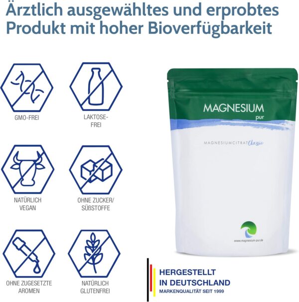 Magnesium-Pur Pulver 500g Nachfüllbeutel pures Magnesiumcitrat Pulver, hoch bioverfügbar, vegan, ohne Zusätze – Bild 3