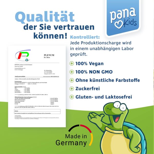 PanaKids IMMUN+ C-A-D-E-K Tropfen für Kinder – 30 ml – Mit Vitamin A, C, D3, E, K2 für Immunsystem & Knochen & Zellen – Hohe Bioverfügbarkeit – Laborgeprüft – Zuckerfrei & Vegan – Made in Germany – Bild 5