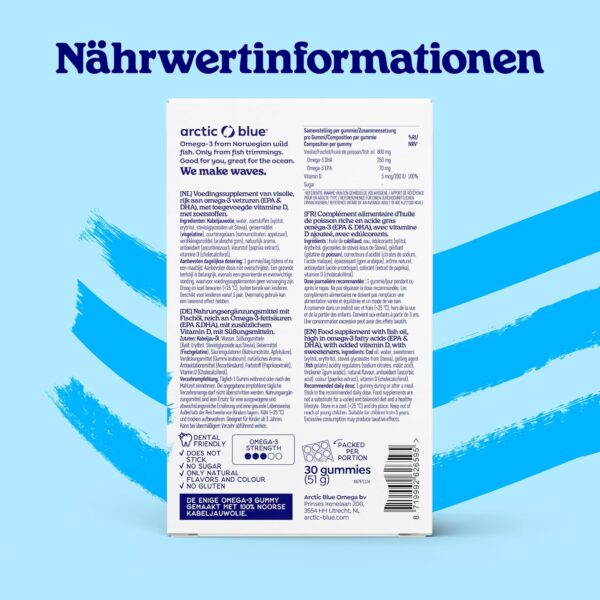 Arctic Blue Omega-3 Fruchtgummis für Kinder mit 250 mg DHA & 70 mg EPA Omega-3-Fettäuren und Vitamin D3, Zuckerfrei - Leckerer Geschmack – Bild 2