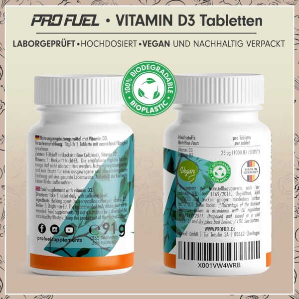 Vitamin D3 VEGAN 1000 IE - 365 Tabletten - Jahresvorrat Vitamin D3 - optimal hochdosiert - für Immunsystem und Knochen - ohne unerwünschte Zusatzstoffe - laborgeprüft mit Zertifikat - 100% vegan – Bild 6