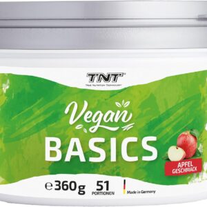 TNT Vegan Basics Pulver (360g) • Multivitamin Komplex hochdosiert + Creatine Monohydrate (Creapure®) • Vitamine und Mineralien für Veganer • (Apfel)