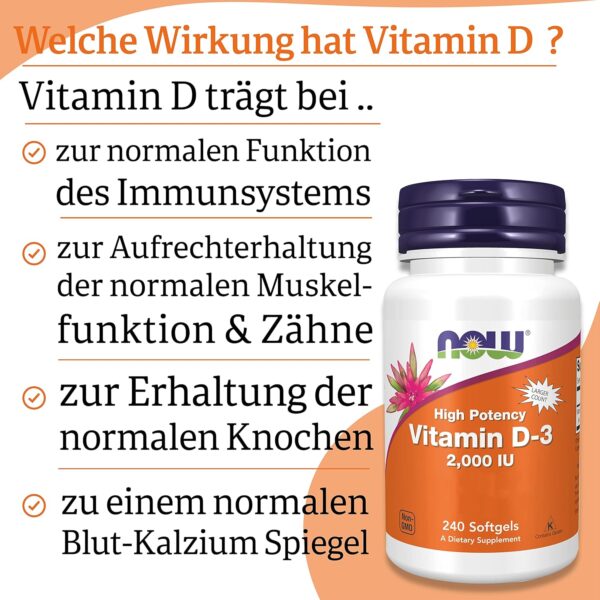 Now Foods, Vitamin D3 Depot, 2.000IU, Cholecalciferol, Hochdosiert, 240 Weichkapseln, Laborgeprüft, Sojafrei, Glutenfrei, Ohne Gentechnik – Bild 4