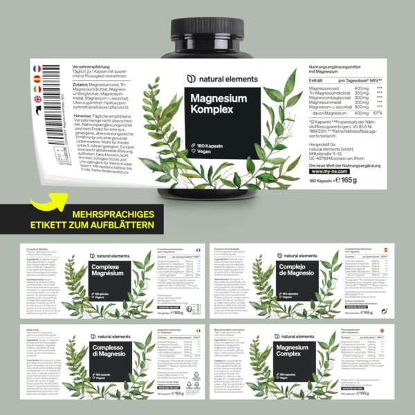 Magnesium Komplex - Premium: Aus 5 hochwertigen Verbindungen - 400mg elementares Magnesium pro Tagesdosis - Laborgeprüft, vegan, hochdosiert – Bild 6