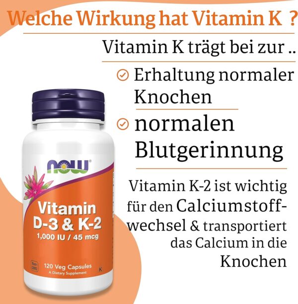Now Foods, Vitamin D3 & K2, 1.000 IU, 120 Kapseln, Laborgeprüft, Multivitamine, Glutenfrei, Sojafrei, Vegetarisch – Bild 5