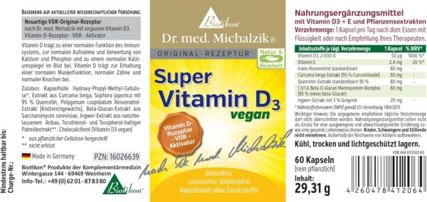 VEGANES Super Vitamin D3 Dr. med. Michalzik - NEUARTIGSTE Vitamin-D-Rezeptur mit Curcuma + Resveratrol + Quercetin - ohne Zusatzstoffe - von BIOTIKON® – Bild 2