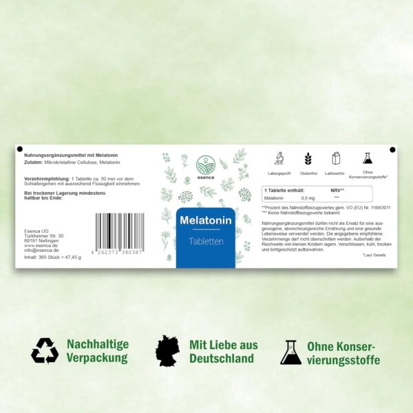 Melatonin 0,5 mg Tabletten – 365 vegane Tabletten – Hochdosiert, laborgeprüft, ohne unerwünschte Zusätze – aus Deutschland – Bild 8