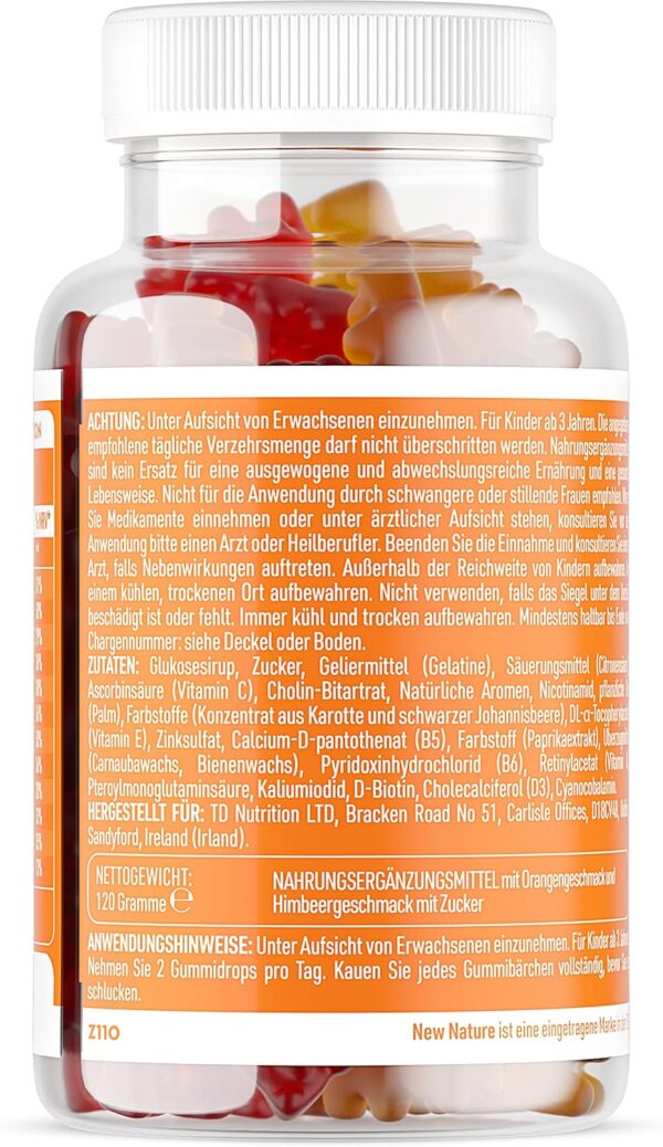 Kinder Multivitamin Fruchtgummis mit Zink, Vitamin C & Vitamin D - Vitamine für Kinder ab 3 Jahren - Zink für das Immunsystem - Kindervitamine (60 Gummis) – Bild 5