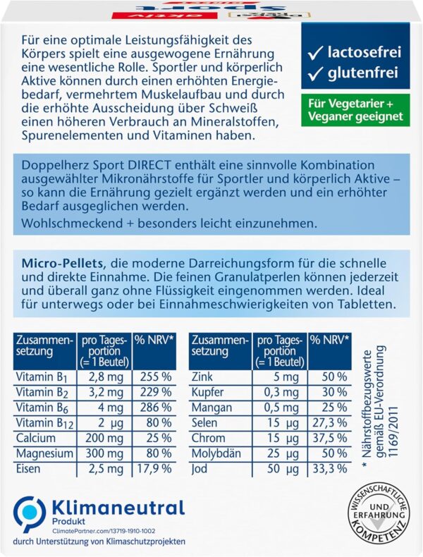 Doppelherz Sport DIRECT - Muskel + Energie - Magnesium, Calcium & B-Vitamine - für Sportler und körperlich Aktive - 20 vegane Portionen mit Orangen-Geschmack – Bild 2