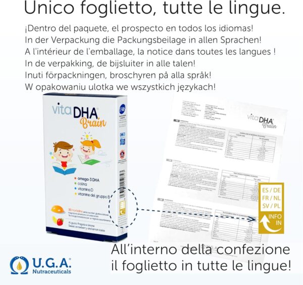 VitaDHA® Brain | Für Kinder | 250 mgOmega-3 DHA, Cholin und Vit.D und B| Für das Gehirn und das Immunsystem | Zuckerfrei | Angenehmer Erdbeer- und Zitronengeschmack | 30 Gelee – Bild 9
