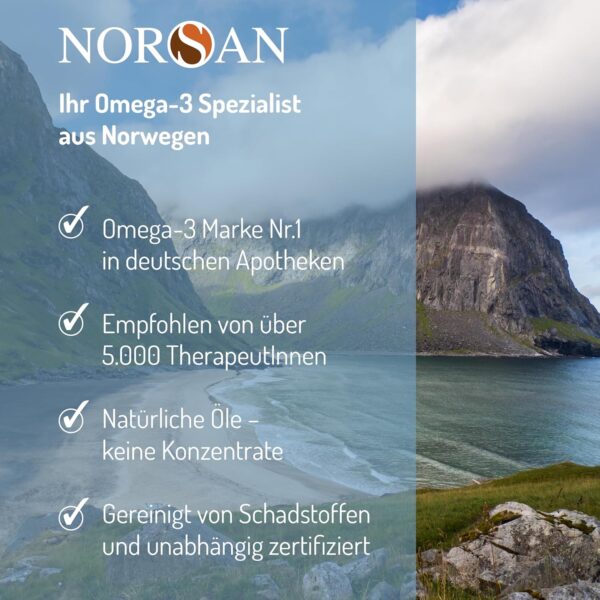 NORSAN Premium Omega 3 Fischöl Total Naturell hochdosiert 2er Pack (2x 200 ml) / 2.000mg Omega 3 pro Portion/Omega 3 Öl 1120mg EPA & 536mg DHA/Omega 3 Premium Öl mit 800 IE Vitamin D3 – Bild 6