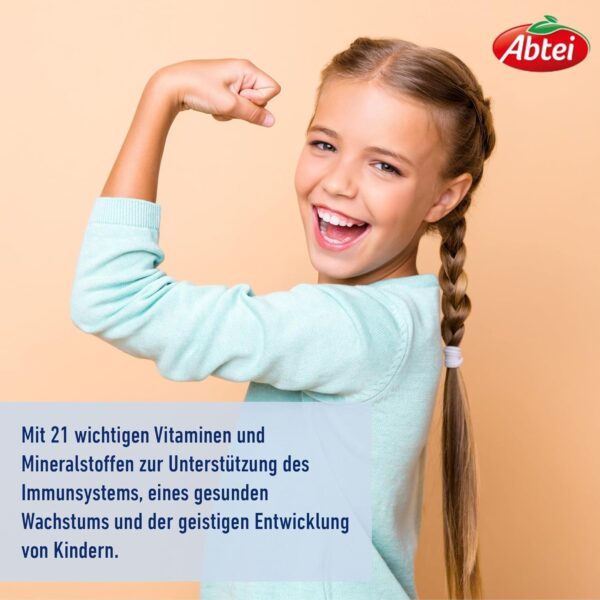 Abtei Kinder Multivitamine + Mineralstoffe - Für ein gesundes Aufwachsen* von Kindern - Ab 3 Jahren - Mit 21 wichtigen Nährstoffen - Glutenfrei, Laktosefrei, Gelatinefrei - 75 Schmelztabletten – Bild 3