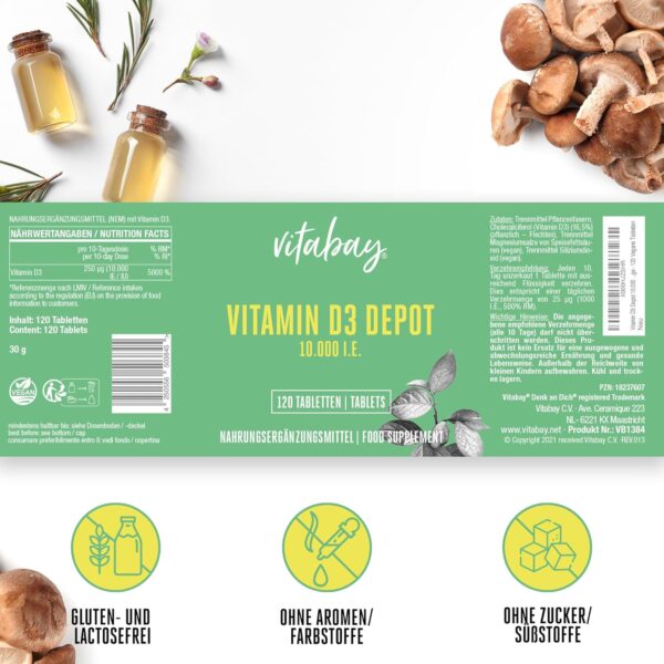 Vitabay - Vitamin D3 10000 I.E. - 120 Vegane Vit D 10000 Tabletten - Vitamin D Hochdosiert - Laborgeprüft – Bild 7