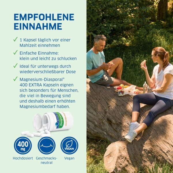 Magnesium-Diasporal 400 EXTRA Kapseln | Hochdosierte 400 mg Magnesium Kapseln | Vegan, geschmacksneutral und leicht zu schlucken | Ideal bei erhöhtem Bedarf | Glutenfrei und laktosefrei | 100 Stück – Bild 5
