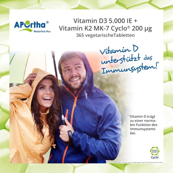 APOrtha Vitamin D3 5.000 I.E + 200 µg K2 99+% ALL-Trans, 365 vegetarische Tabletten hochdosiert u. teilbar, Premium Vitamin D und K Tablette leicht zu schlucken - Alternative zu Tropfen und Kapseln – Bild 8