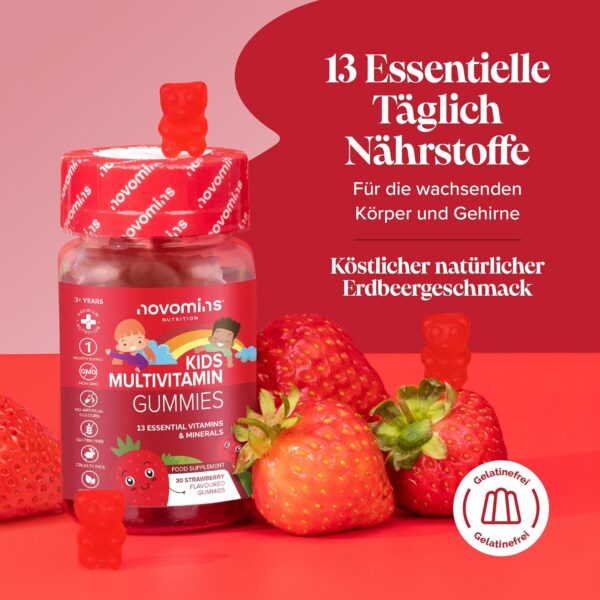 Vitamin Gummibärchen für Kinder - Multivitamin Fruchtgummis - Gummibärchen Großpackung 1 Monat - Vegan - Glutenfrei - 13 Essentielle Vitamine für Kinder von Novomins – Bild 2