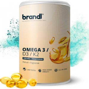 Vitamin D3 K2 Omega 3 Premium Kapseln | brandl® Made in Germany mit Fischöl Omega 3 aus der EU | Optimiert für Sportler | 120 Kapseln