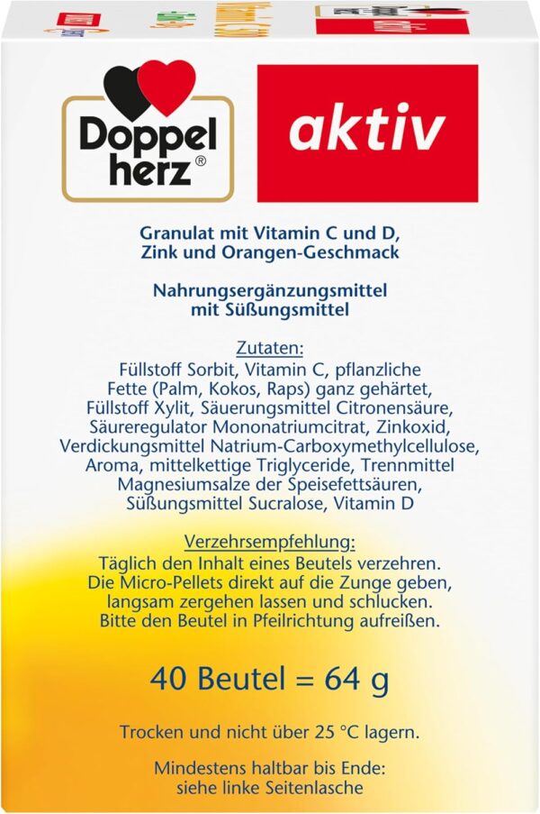 Doppelherz Vitamin C 500 + Zink + D3 DIRECT Micro-Pellets mit DEPOT-Effekt – Mit Vitamin C, Zink und Vitamin D als Beitrag für die normale Funktion des Immunsystems – 40 Portionen – Bild 4