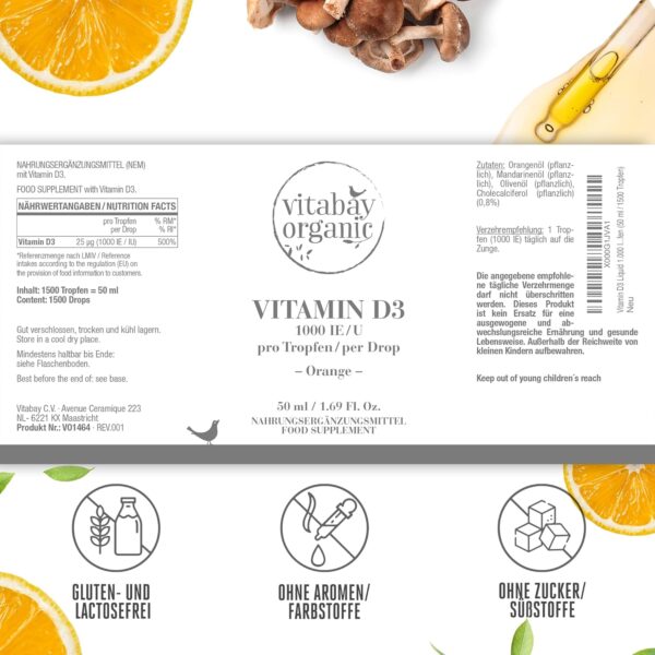 Vitabay Vitamin D3 Tropfen 50 ml - 1.500 Vegane Tropfen mit 1.000 ie - Vitamin D3 1000 - Vitamin D3 Hochdosiert Vitamin D Öl - Vit D3 Tropfen Hochdosiert - Vitamin D Öl Hochdosiert Vitamin D3 Vegan – Bild 7