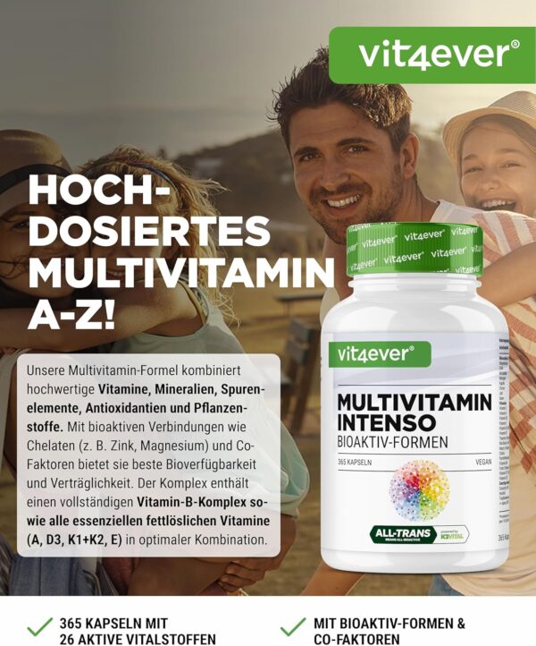 Premium Multivitamin A-Z - 365 hochdosierte Kapseln mit 26 Bioaktiv-Formen & Markenrohstoffe - Vitamine + Mineralien - All In One Komplex - Vegan – Bild 4