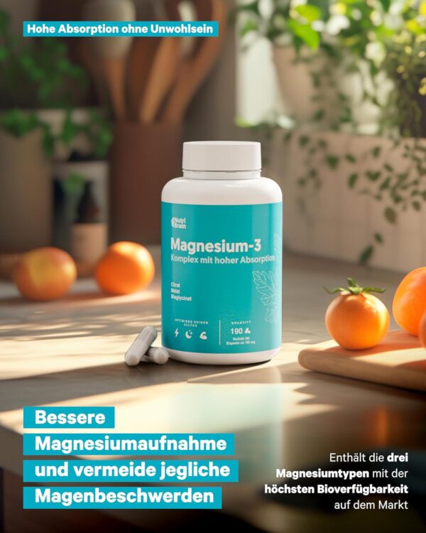 Magnesium 3X Premium: Malat, Bisglycinat und Citrat | Tagesenergie, Schlaf und Umfassende Muskelregeneration | Hochabsorbierende Formel | Verdauungs- und Knochengesundheit | 190 Kapseln – Bild 5
