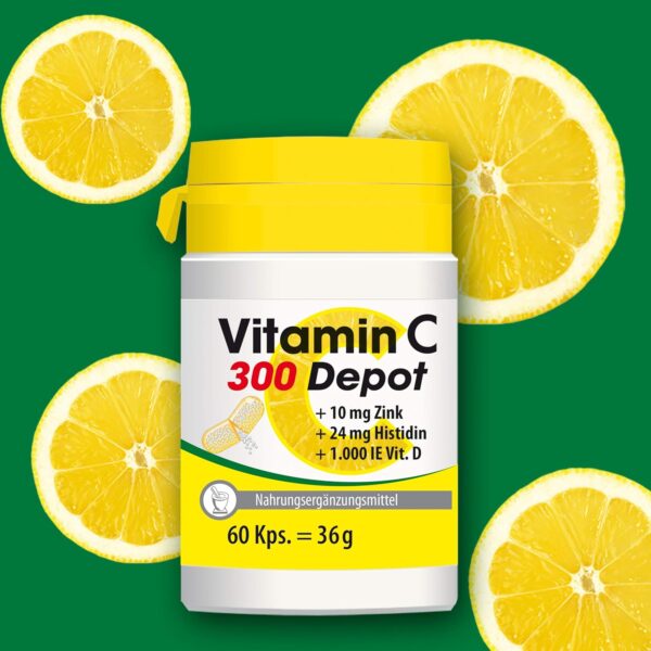 VITAMIN C 300 Depot + Zink + Histidin + Vitamin D Kapseln, für ein gesundes Immunsystem, langanhaltender Depot-Effekt, Laborgeprüft, MADE IN GERMANY – Bild 2