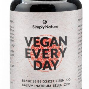 Vegan Every Day - Multivitamin Mineralstoff Komplex- Hochdosiert - 120 Kapseln - Deutsche Qualität - Laborgeprüft - B12+B2+B6+B9 Folsäure+D3+K2+E+EISEN+JOD+KALIUM+NATRIUM+SELEN+ZINK