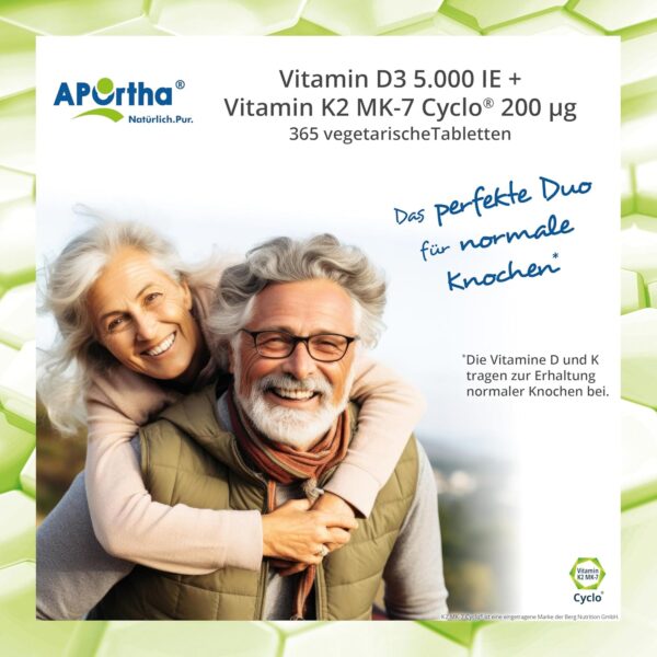 APOrtha Vitamin D3 5.000 I.E + 200 µg K2 99+% ALL-Trans, 365 vegetarische Tabletten hochdosiert u. teilbar, Premium Vitamin D und K Tablette leicht zu schlucken - Alternative zu Tropfen und Kapseln – Bild 7