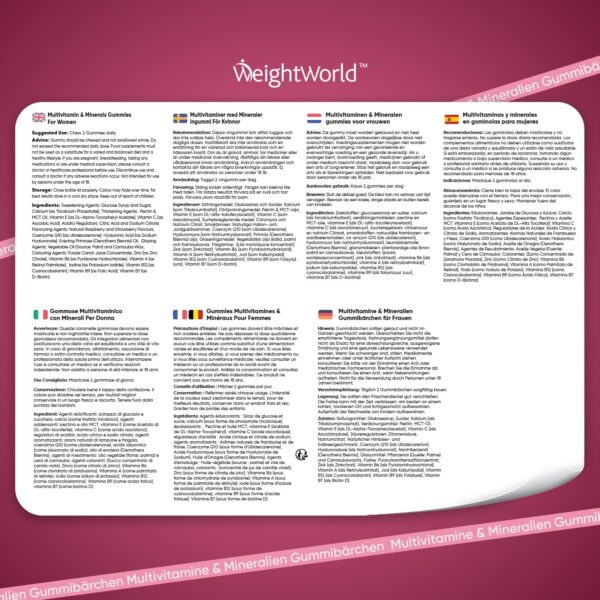 Multivitamin Gummies für Frauen - Mit Hyaluron, Nachtkerzenöl, Coenzym Q10, Folsäure, Zink, Vitamin C, B12, Biotin - Für Immunsystem, Haut & Stoffwechsel - 90 Gummibärchen - Erdbeer & Himbeergeschmack – Bild 6