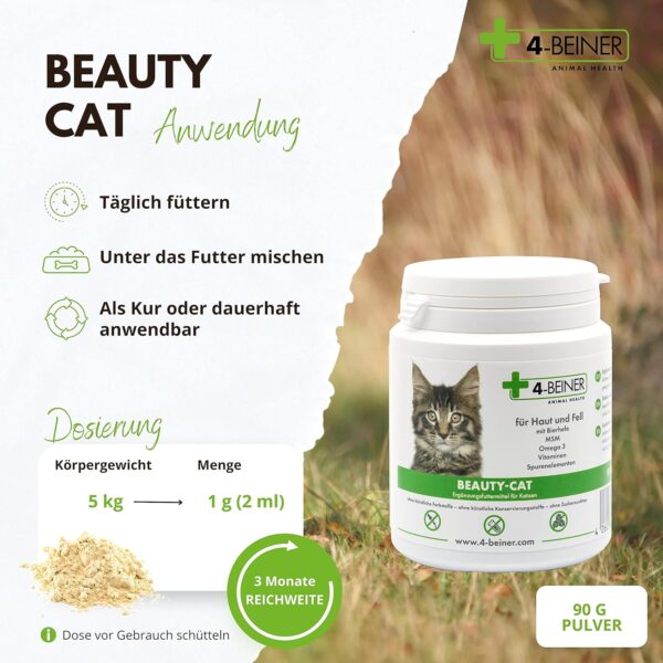 4-BEINER Beauty-CAT, Multi-Vitamine & Mineralien für Katzen für glänzendes Fell, Vitalität & Wohlbefinden mit Omega 3, MSM, Vitamin B & C, Zink etc. – Bild 6