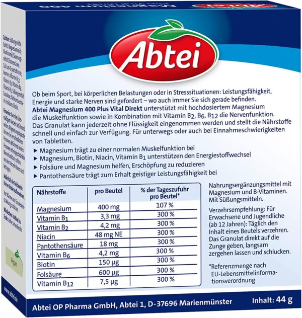 Abtei Magnesium 400 + Vitamin B Komplex, 1er Pack (1x 20 Stück) – Bild 6