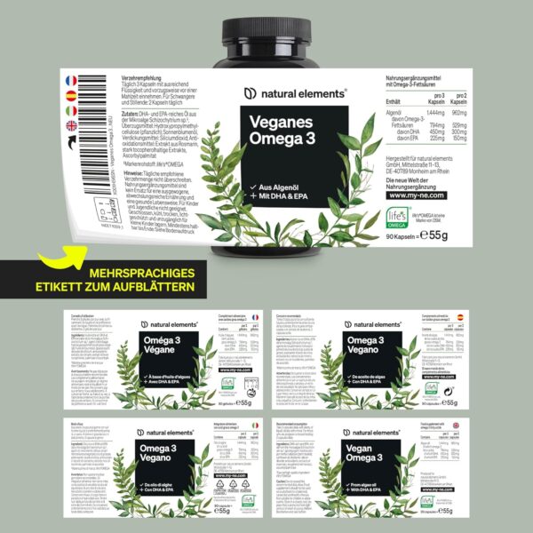 Omega 3 vegan aus Algenöl - 90 Kapseln - Hochdosiert mit hochwertigem EPA und DHA (in Triglycerid-Form) - Omega-3 für Veganer, Laborgeprüft, nachhaltig und von Natur aus schadstoffarm – Bild 5