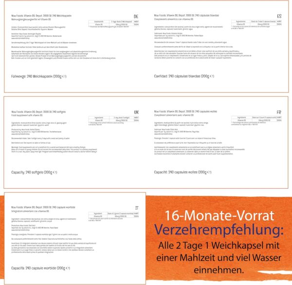 Now Foods, Vitamin D3 Depot, 2.000IU, Cholecalciferol, Hochdosiert, 240 Weichkapseln, Laborgeprüft, Sojafrei, Glutenfrei, Ohne Gentechnik – Bild 9