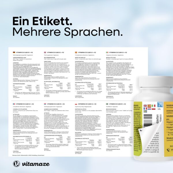 Vitamin D3 K2 5000 IE mit Vitamin K2 MK7 All Trans Form, 1+ Jahre Vorrat, 180 Tabletten Vitamin D ohne unnötige Zusatzstoffe, in Deutschland hergestellt – Bild 8