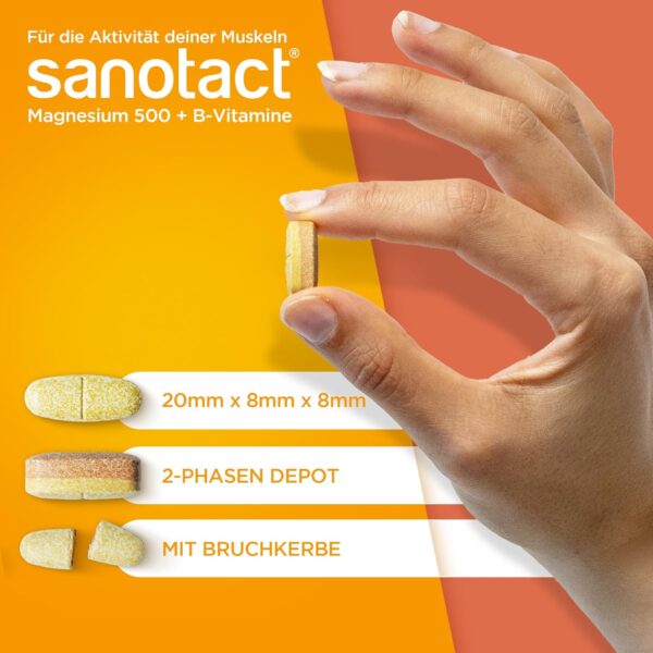 sanotact Magnesium 500 plus B Vitamine 180 Tabletten | Hochdosiertes Magnesium für Muskeln & Nerven | 100% Vegan – Bild 3