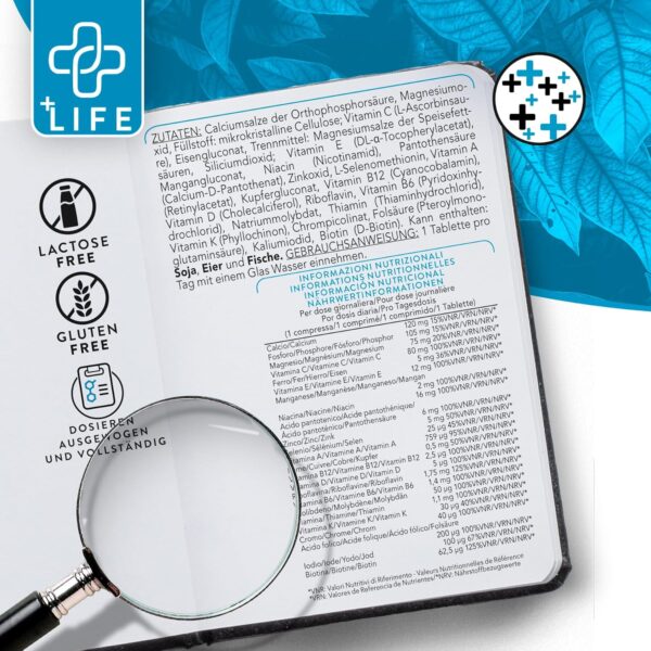 +LIFE - Multivitamin Tabletten Hochdosiert, Multivitamin mineral komplex, Piulife® 365 Tabletten mit 24 Vitaminen und Mineralien, Multivitamin-Ergänzung Frauen Männer Kinder, Erwachsene Immunabwehr – Bild 4