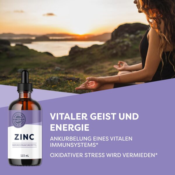 Vimergy Zink Tropfen 115 ml – 57 Portionen– Flüssiges Zink Hochdosiert – Antioxidans – Kein Raffinierter Zucker – Glutenfrei ohne Gentechnik Koscher Vegan Keto/Paleo Ernährung Geeignet – Bild 2
